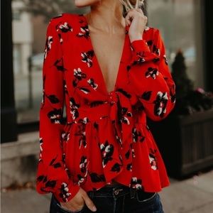 Vici red floral tie top